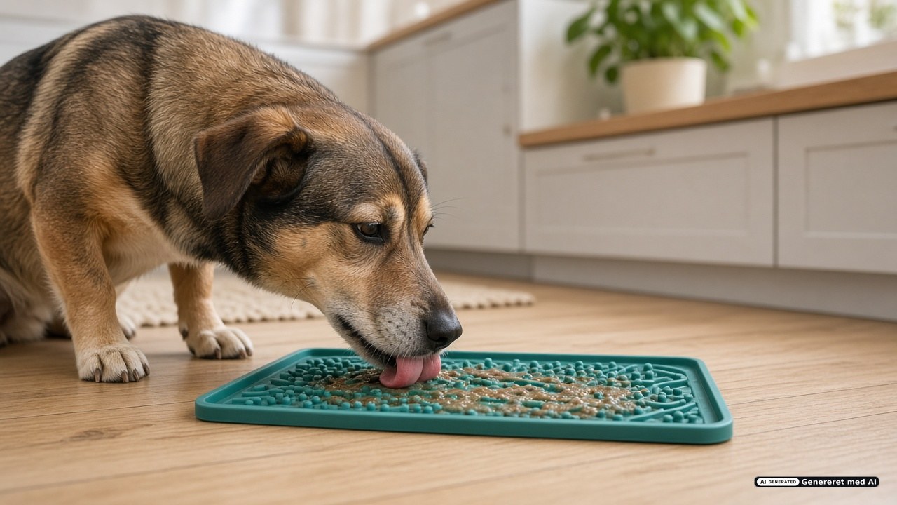 Hund slikker en lick mat