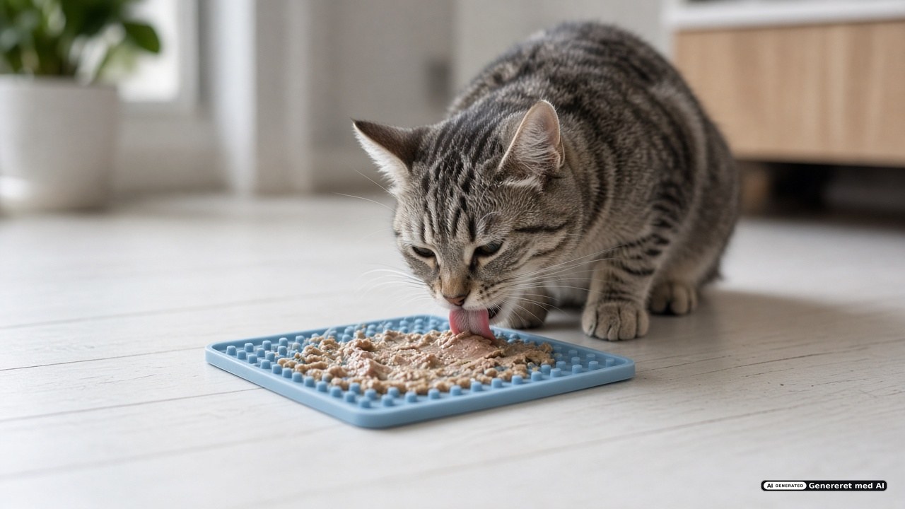 Kat slikker en mindre lick mat