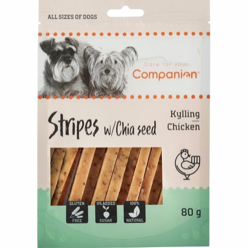 Chicken stripes with chiaseed - 80g - Companion - godbid til hunde