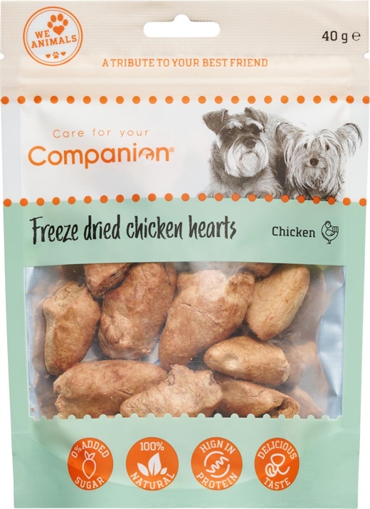 Freeze dried chicken hearts - kyllingehjerte - 40g - Companion - godbid til hunde