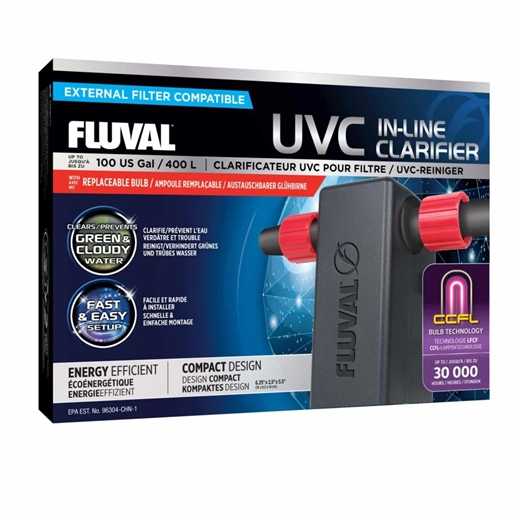 FLUVAL UVC IN-LINE Clarifier 3W - op til 400 liter akvarier - til 16/22 slange