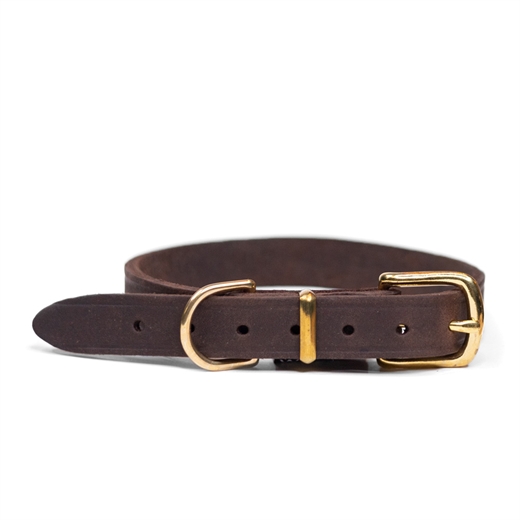 Walk\'it Halsbånd Brun læder/messing 18mmx50cm - L - 35-46cm