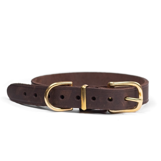 Walk\'it Halsbånd Brun læder/messing 22mmx55cm - XL - 40-51cm
