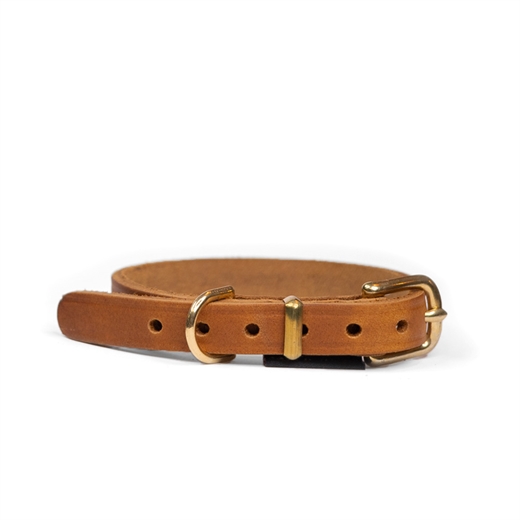 Walk\'it Halsbånd Cognac læder messing 16mmx40cm - S