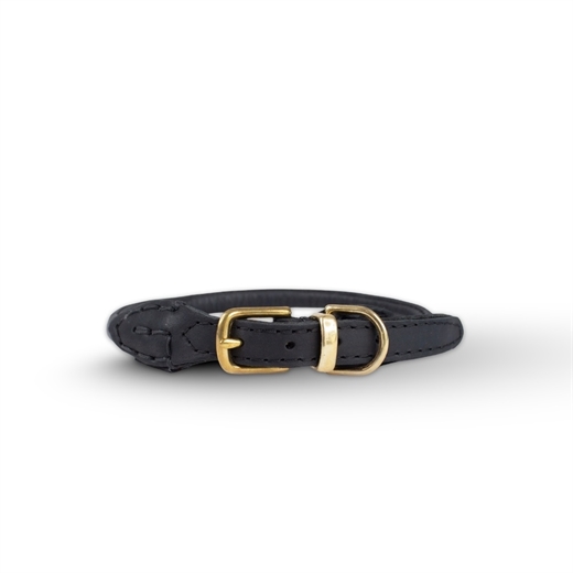 Walk\'it Rundsyet Halsbånd Sort læder - Messing 10mm-44-49cm