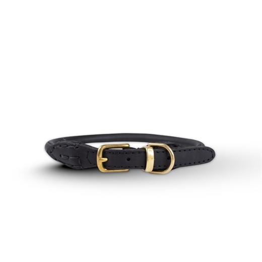 Walk\'it Rundsyet Halsbånd Sort læder - Messing 10mm-49-54cm
