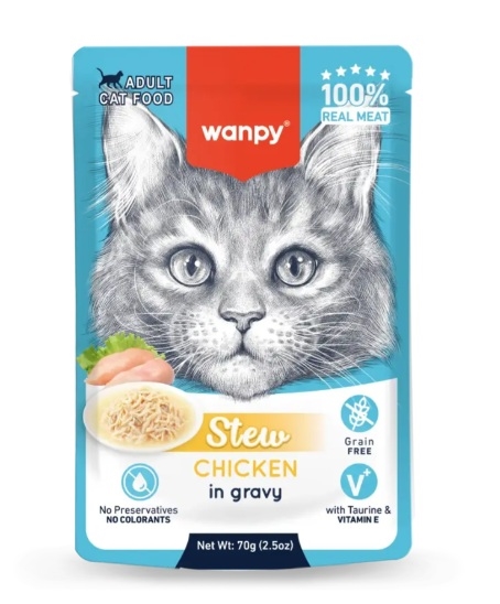 Wanpy Cat Stew Chicken in Gravy 70g - vådfoder til katte