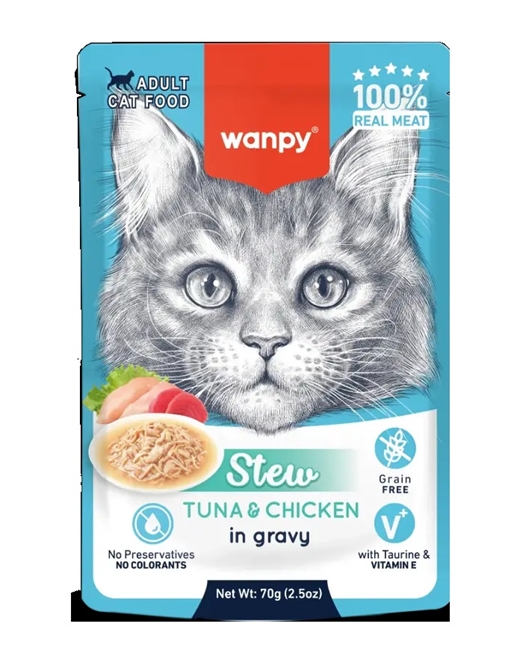 Wanpy Cat Stew Tuna & Chicken in Gravy 70g - vådfoder til katte